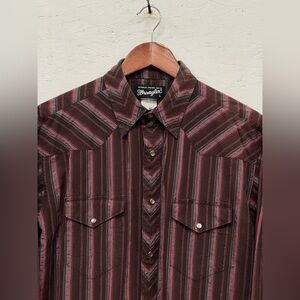 Vintage Wrangler Pearl Snap Western Long Sleeve Shirt, Size L, Striped